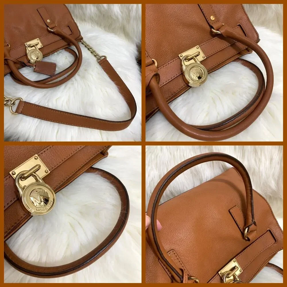 MICHAEL KORS Luggage Tan Pebbled Leather Vintage HAMILTON Lock Satchel - MINT!